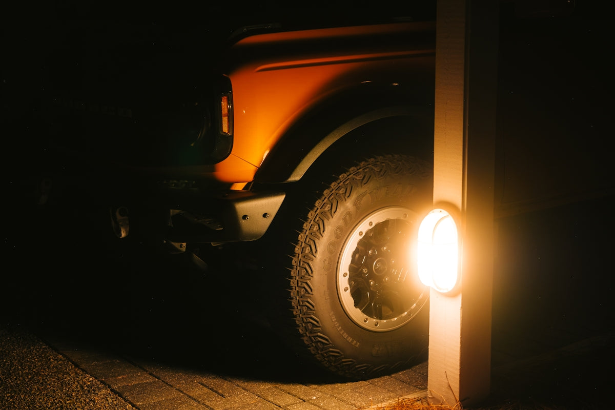 a close up of a light on the side of a truck