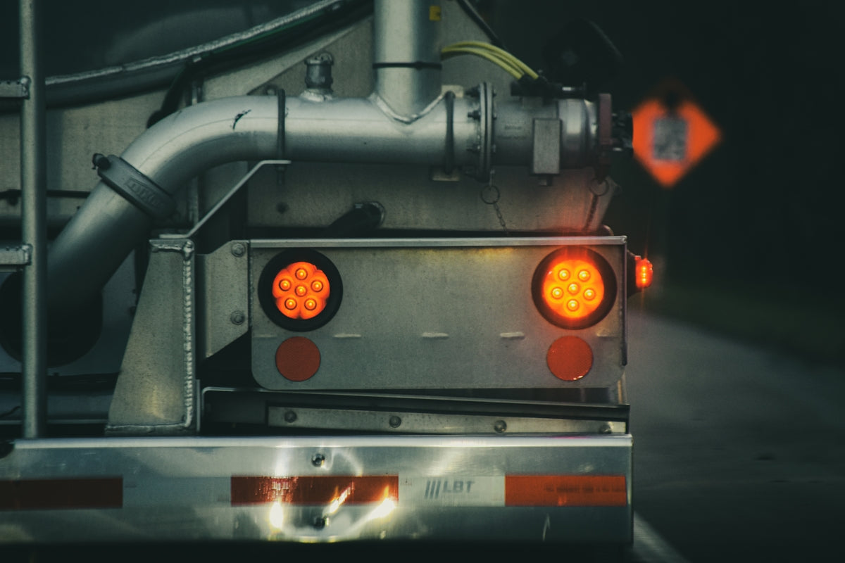 Close-up of a truck's rear lights at night