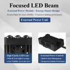 High-power 3-LED headlight, mini heat sink, 12V/24V – Sporty design. Compatible with trucks, pickups, SUVs, Jeeps, vans, trailers, ATVs/UTVs, and work vehicles,...