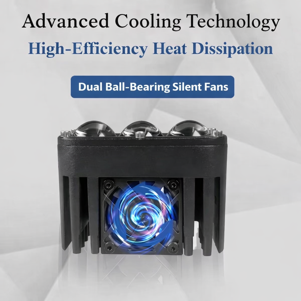 High-power 3-LED headlight, mini heat sink, 12V/24V – Sporty design. Compatible with trucks, pickups, SUVs, Jeeps, vans, trailers, ATVs/UTVs, and work vehicles,...