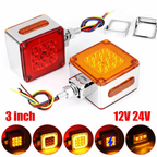 Luces LED cuadradas de 3 pulgadas, intermitentes LED de doble cara, 12V/24V, emiten luz roja y ámbar.