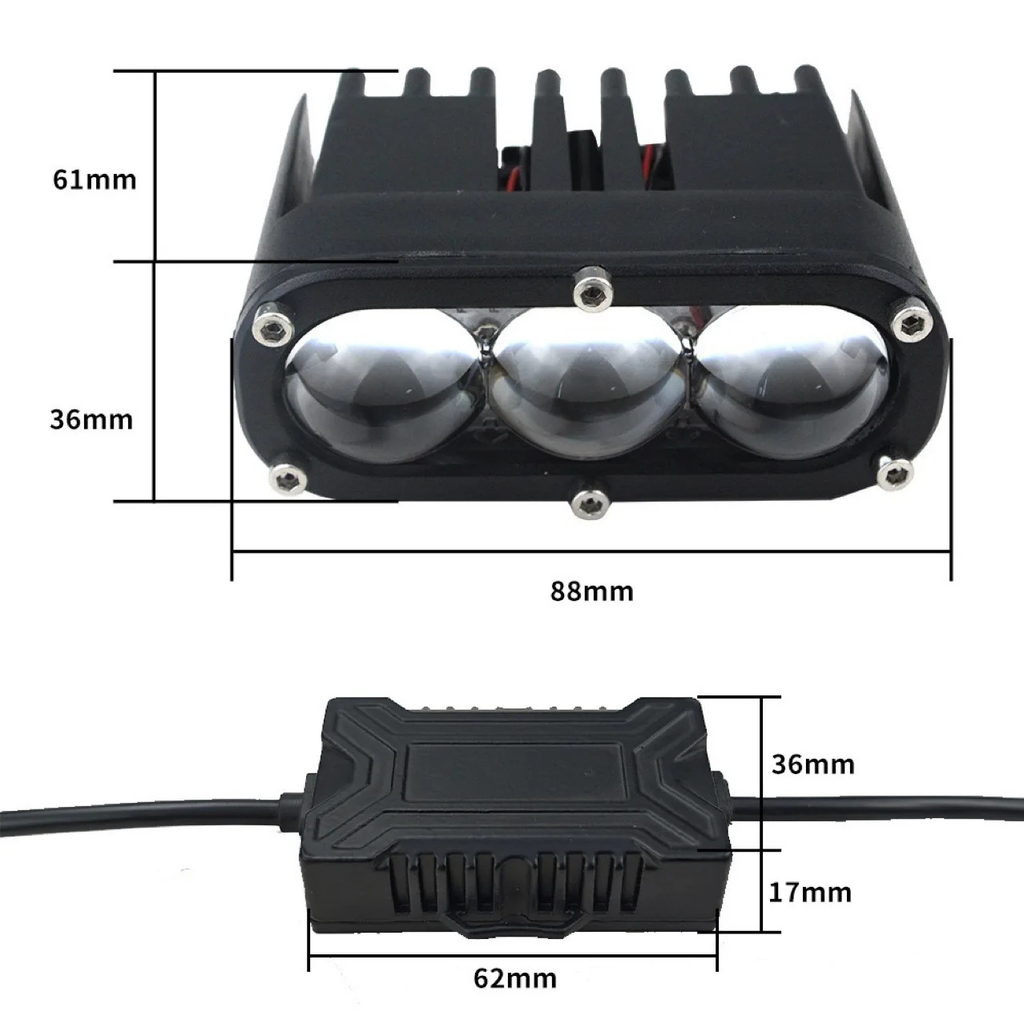 High-power 3-LED headlight, mini heat sink, 12V/24V – Sporty design. Compatible with trucks, pickups, SUVs, Jeeps, vans, trailers, ATVs/UTVs, and work vehicles,...