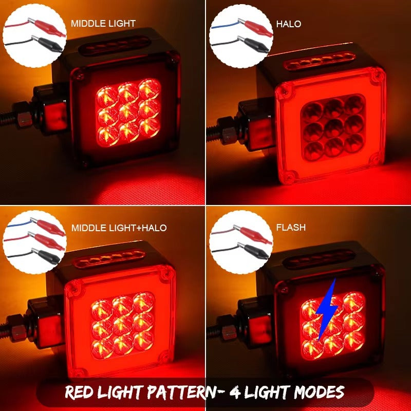 Luces LED cuadradas de 3 pulgadas, intermitentes LED de doble cara, 12V/24V, emiten luz roja y ámbar.