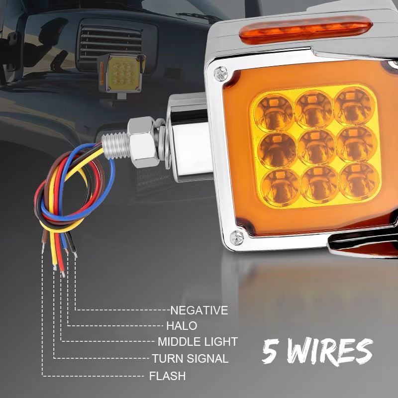 Luces LED cuadradas de 3 pulgadas, intermitentes LED de doble cara, 12V/24V, emiten luz roja y ámbar.
