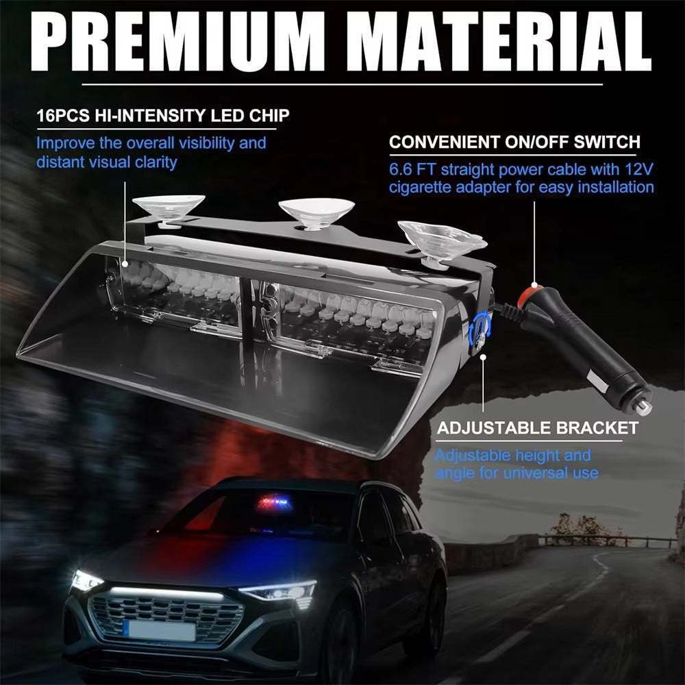 LED Strobe Light with Suction Cup Mount – 16 LED Windshield Emergency Light for Trucks, Ford F150/Ranger Compatible,... (No Magnet Needed)