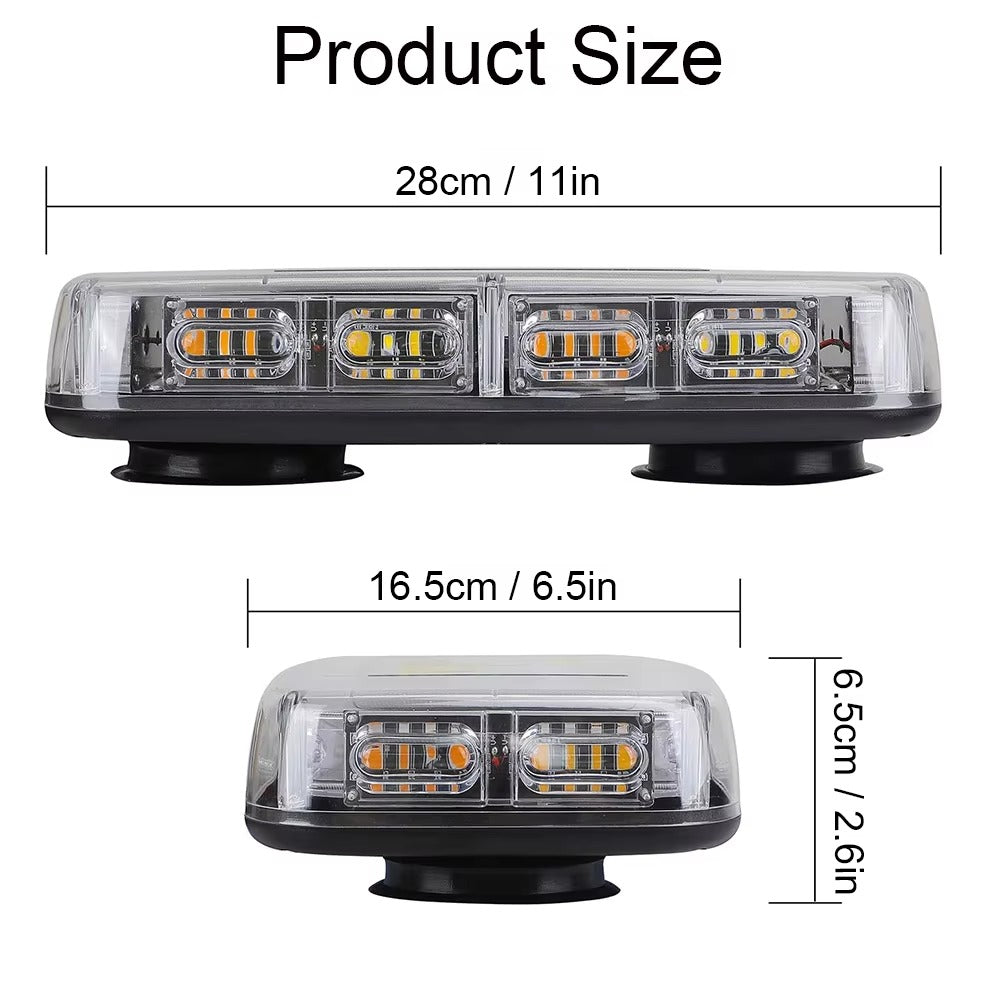 Low Profile Amber LED Mini Lightbar – Magnetic Mount & Multi-Pattern Flash