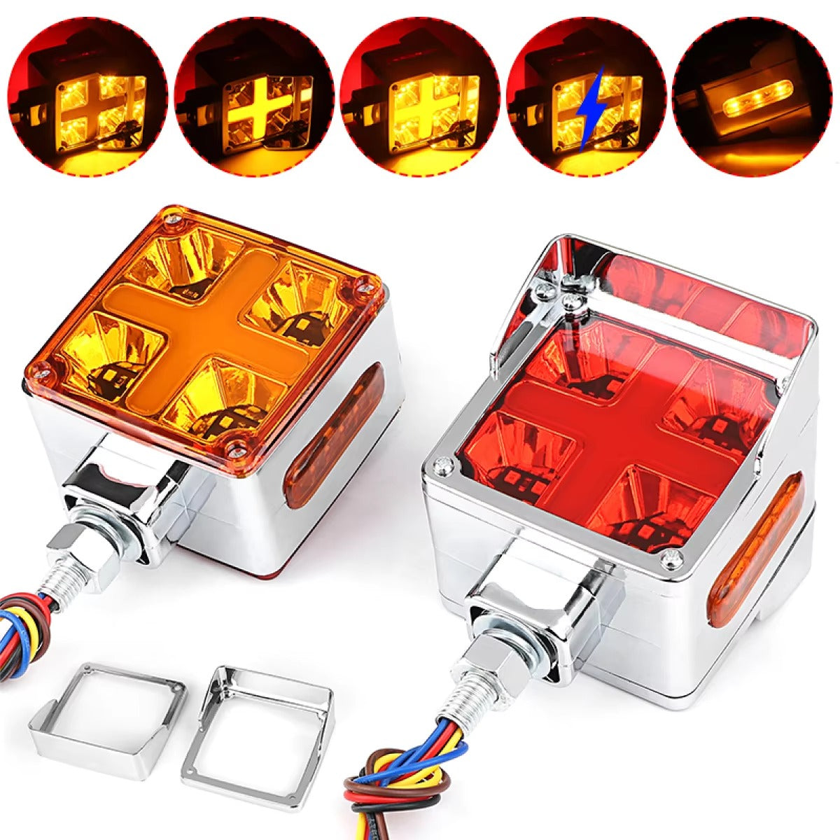 3-inch square double-sided 12V/24V flashing LED warning light for trucks, dump trucks, trailers, Peterbilt, Kenworth, Freightliner,.v.v..