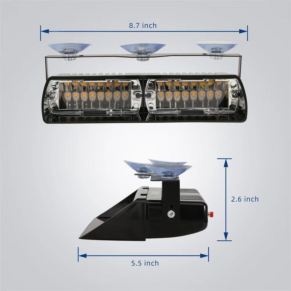 Luz estroboscópica LED con soporte de ventosa – Luz de emergencia LED de 16 para parabrisas de camiones, compatible con Ford F150/Ranger,... (no necesita imán)