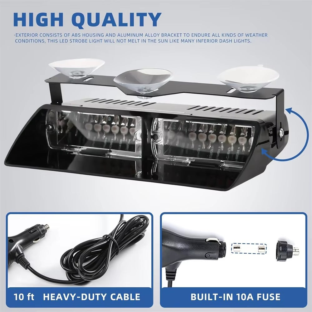 LED Strobe Light with Suction Cup Mount – 16 LED Windshield Emergency Light for Trucks, Ford F150/Ranger Compatible,... (No Magnet Needed)