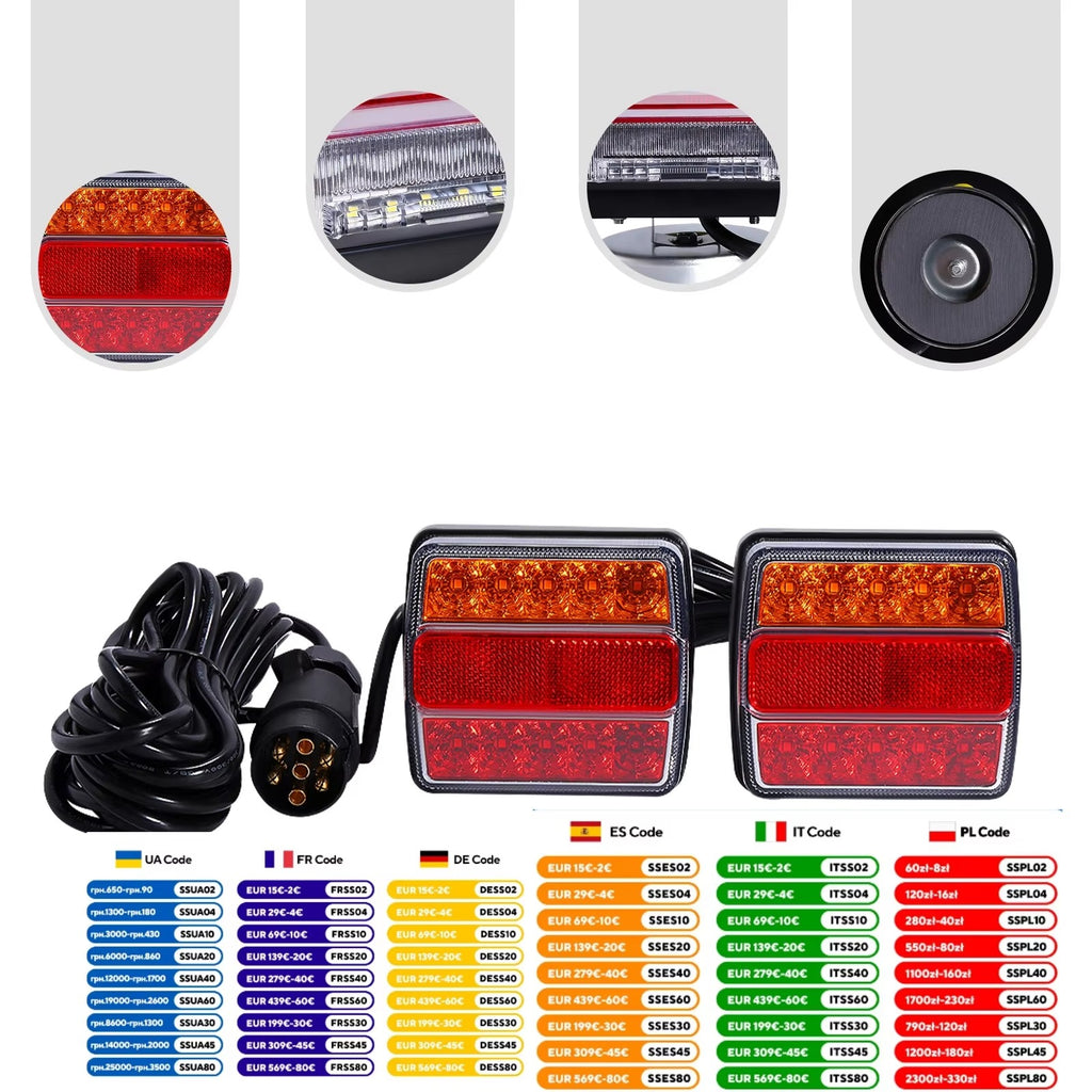 Luces traseras LED adicionales para remolques, 12V, Enchufe de 7 pines, Carcasa de ABS duradero, Traseras izquierda y derecha