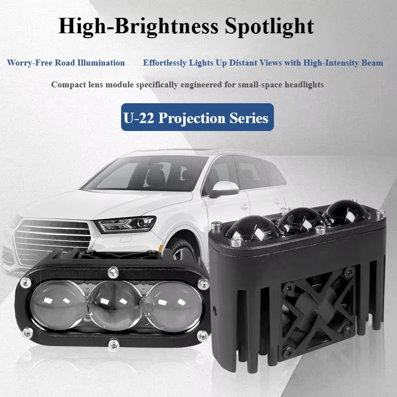 High-power 3-LED headlight, mini heat sink, 12V/24V – Sporty design. Compatible with trucks, pickups, SUVs, Jeeps, vans, trailers, ATVs/UTVs, and work vehicles,...
