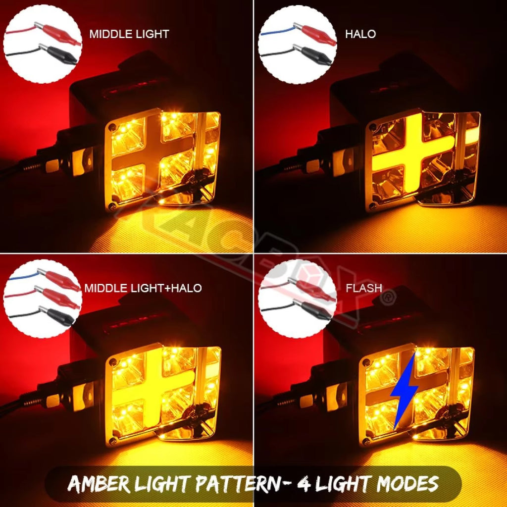Luz de advertencia LED intermitente de 3 pulgadas cuadrada, doble cara, 12V/24V para camiones, volquetes, remolques, Peterbilt, Kenworth, Freightliner, etc.