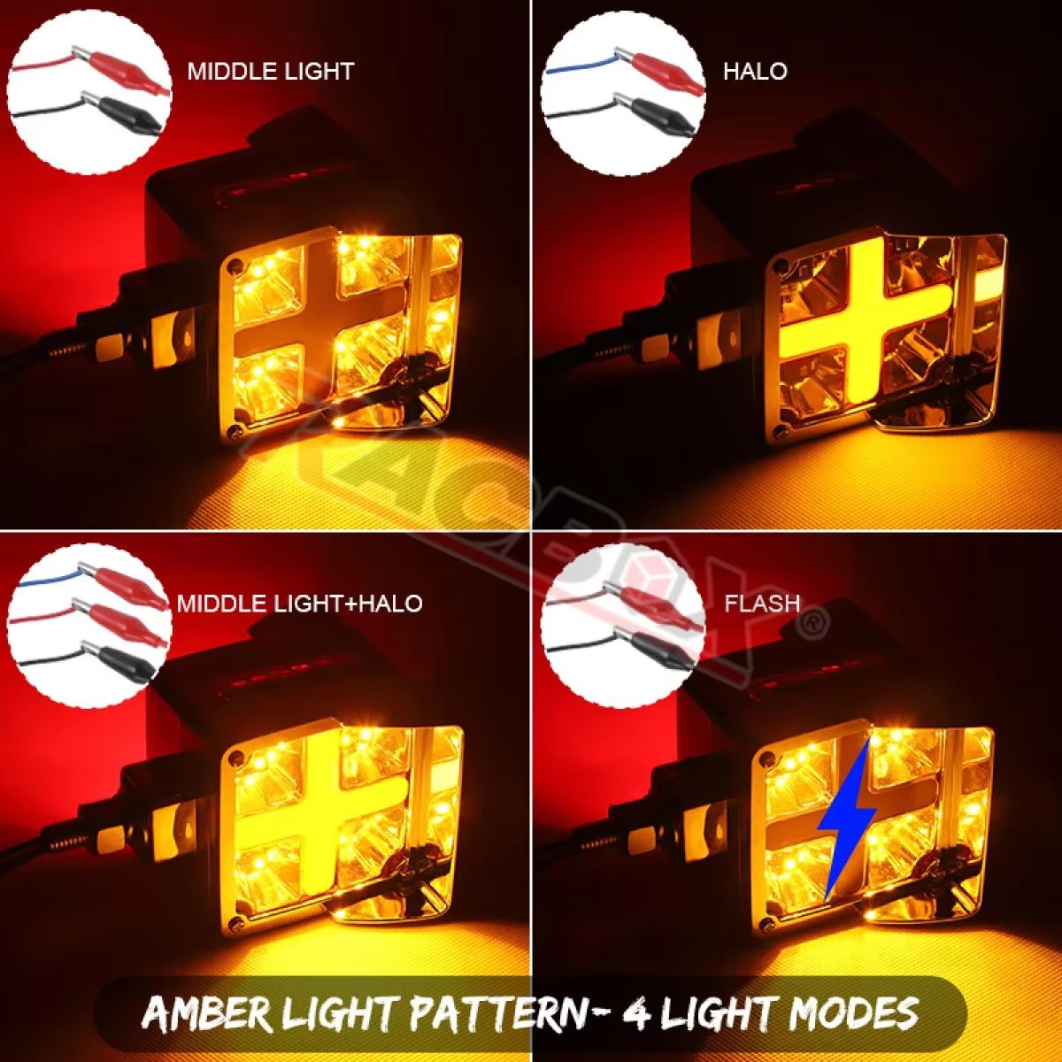 3-inch square double-sided 12V/24V flashing LED warning light for trucks, dump trucks, trailers, Peterbilt, Kenworth, Freightliner,.v.v..