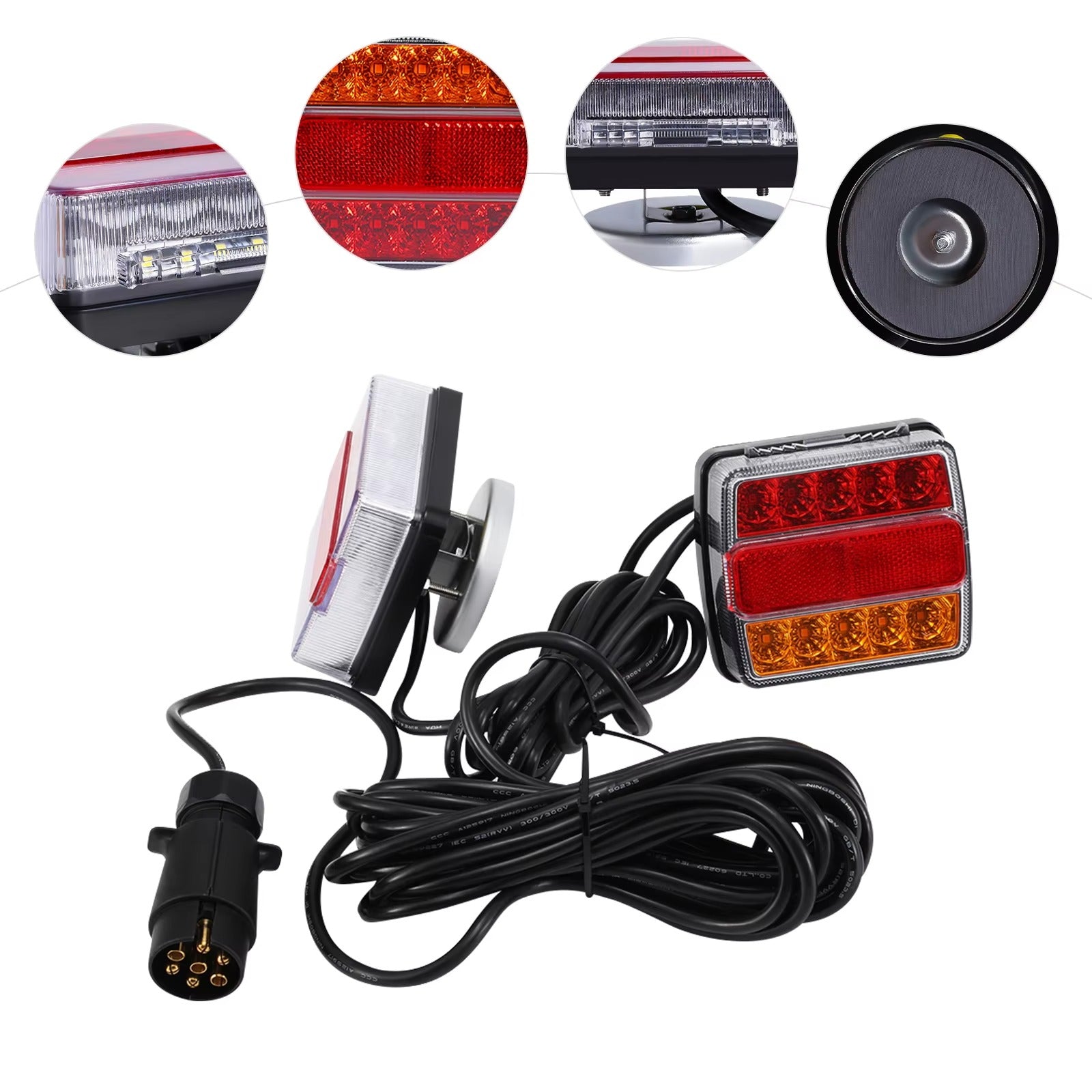 Additional LED taillights for trailers, 12V, 7-Pin Plug, Durable ABS Housing, Rear Left & Right