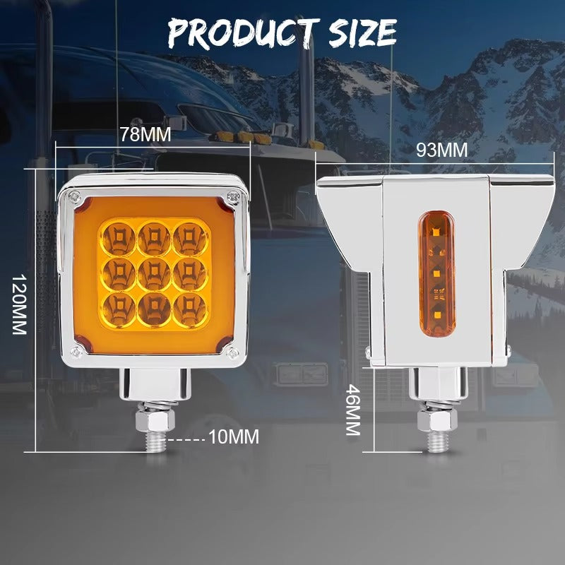 Luces LED cuadradas de 3 pulgadas, intermitentes LED de doble cara, 12V/24V, emiten luz roja y ámbar.