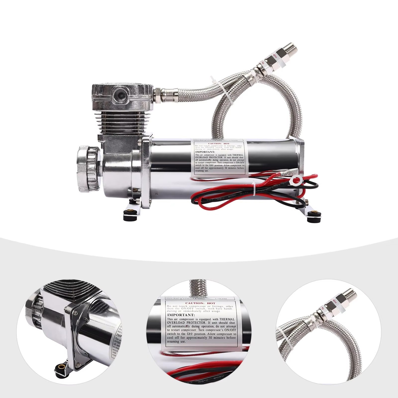 200–300W Air Suspension Compressor, 50 L/Min 200 PSI Air Compressor Kit, 12V 23A Compressor