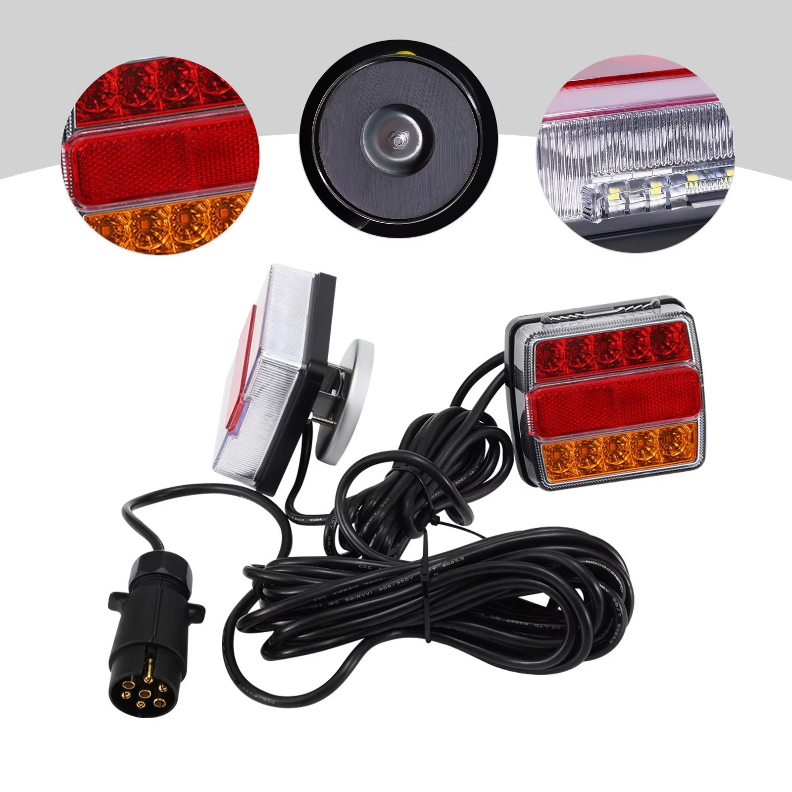 Additional LED taillights for trailers, 12V, 7-Pin Plug, Durable ABS Housing, Rear Left & Right