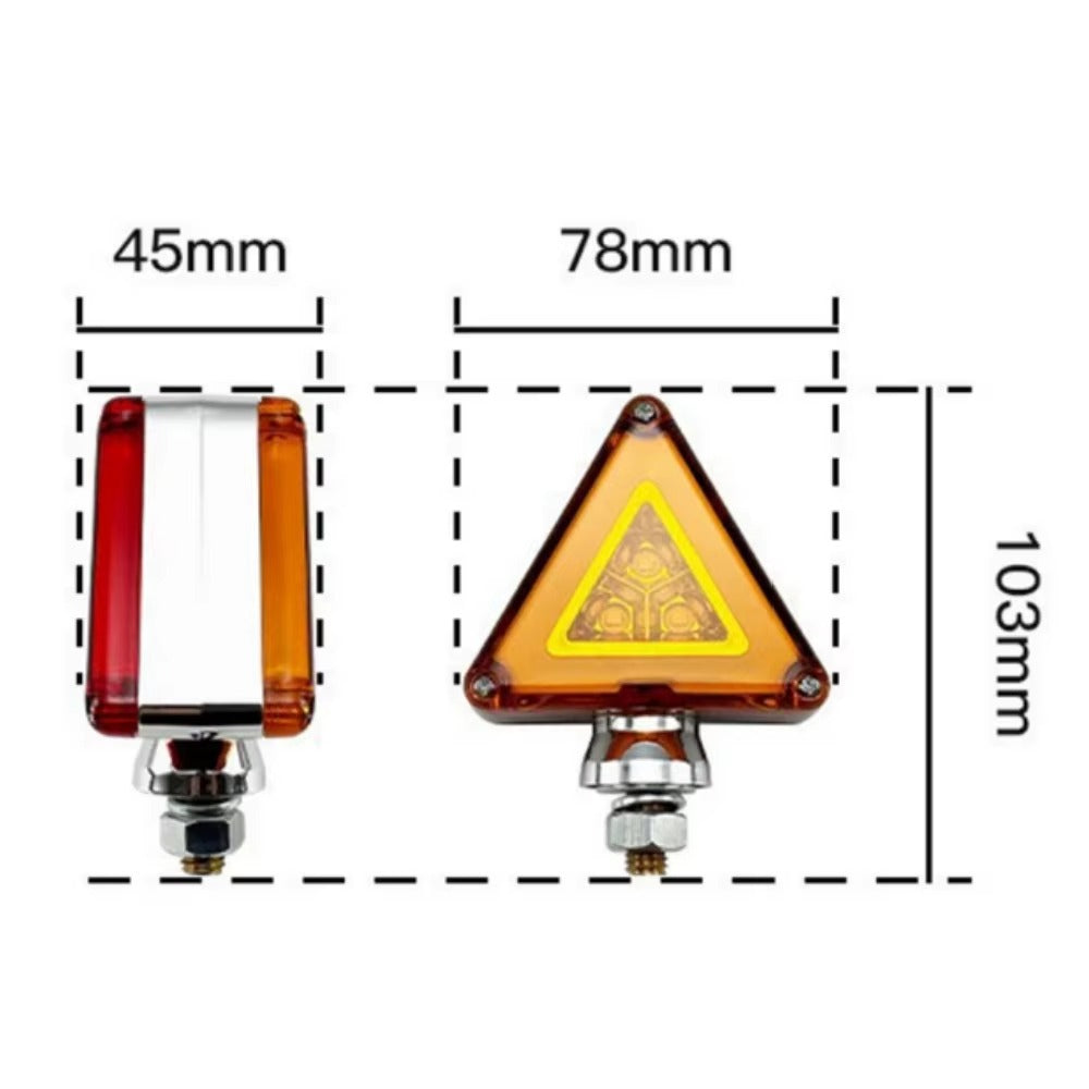 Double-sided 12V/30V triangular flashing LED warning light for trucks, dump trucks, trailers, etc.