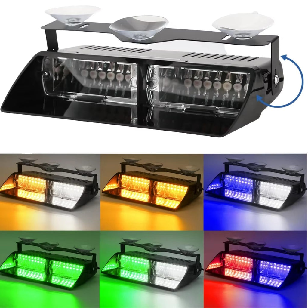 Luz estroboscópica LED con soporte de ventosa – Luz de emergencia LED de 16 para parabrisas de camiones, compatible con Ford F150/Ranger,... (no necesita imán)