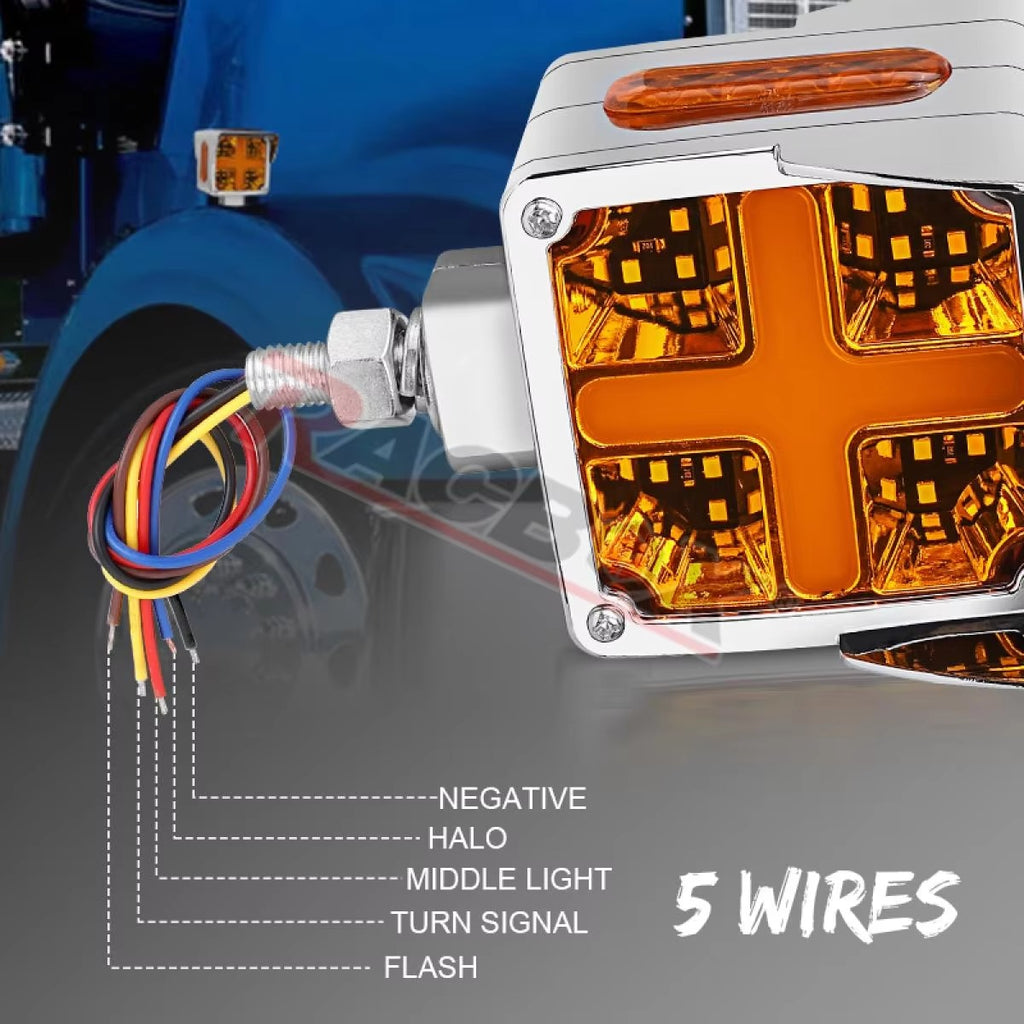 Luz de advertencia LED intermitente de 3 pulgadas cuadrada, doble cara, 12V/24V para camiones, volquetes, remolques, Peterbilt, Kenworth, Freightliner, etc.