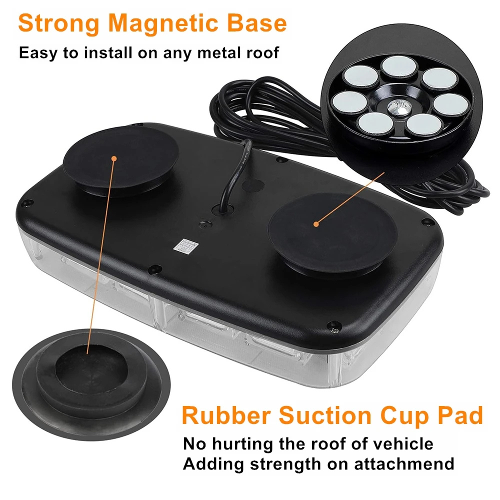 Low Profile Amber LED Mini Lightbar – Magnetic Mount & Multi-Pattern Flash