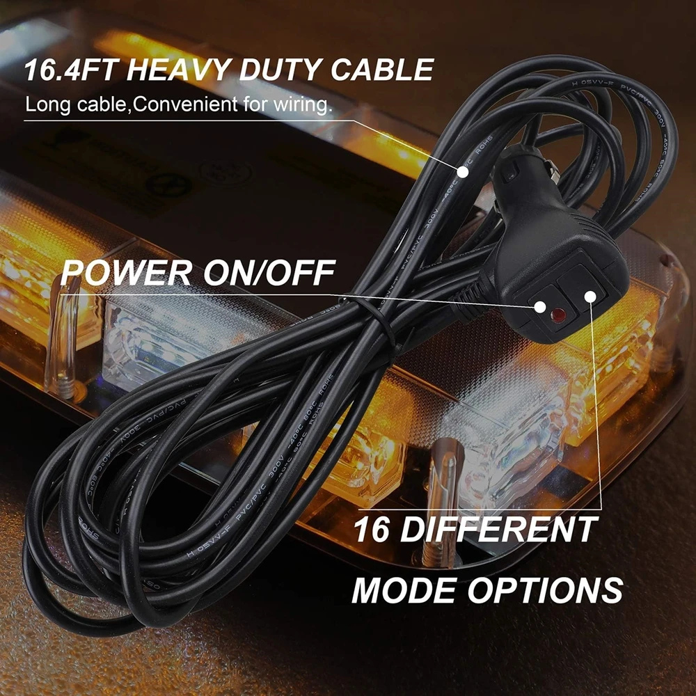 Low Profile Amber LED Mini Lightbar – Magnetic Mount & Multi-Pattern Flash