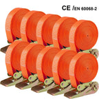 Cinchas de amarre de carga con hebilla de carraca, cinchas de alta resistencia de 25 mm/6 m, resistencia a la tracción de 0,8 toneladas, material de poliéster.